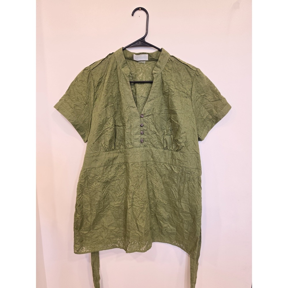 Vintage Y2K Green Babydoll‎ Tie Tunic Top  Sheer Burnout Boho Fairy Grunge M
